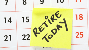 visual representation of a calendar and posit note sayig Retire today